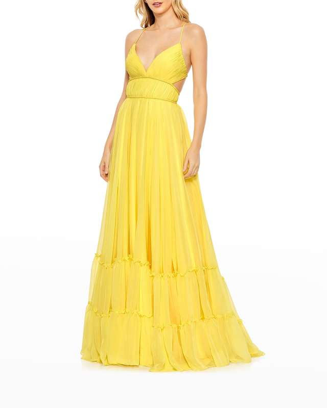 Pleated Tiered Chiffon Gown